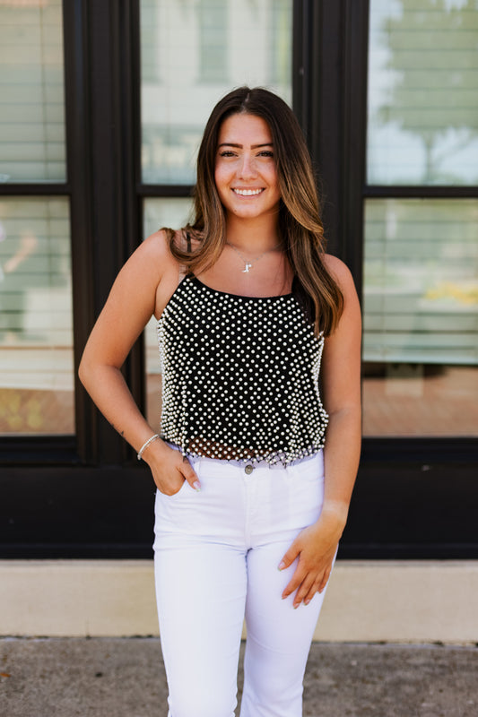 PEARL EMBELLISHED CAMI TOP