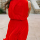 PLEAT DETAIL DRESS / RED