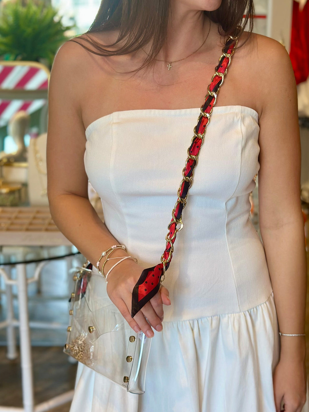 SCARF CHAIN GAMEDAY PURSE STRAP: RED & BLACK