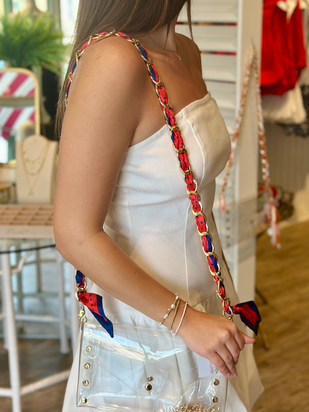 SCARF CHAIN GAMEDAY PURSE STRAP: RED & BLUE