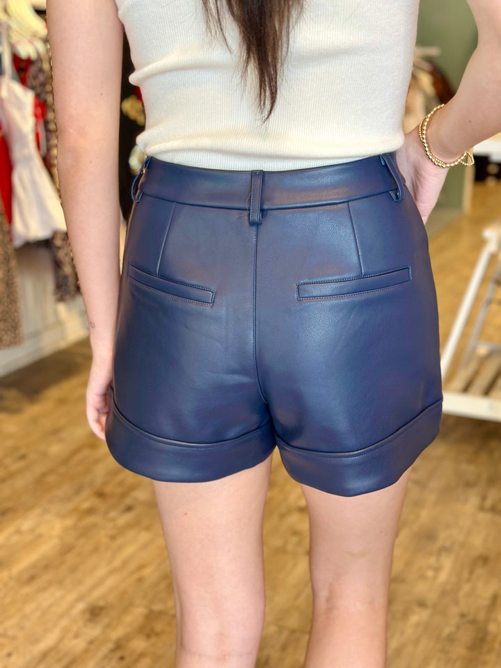 NAVY FAUX LEATHER SHORT
