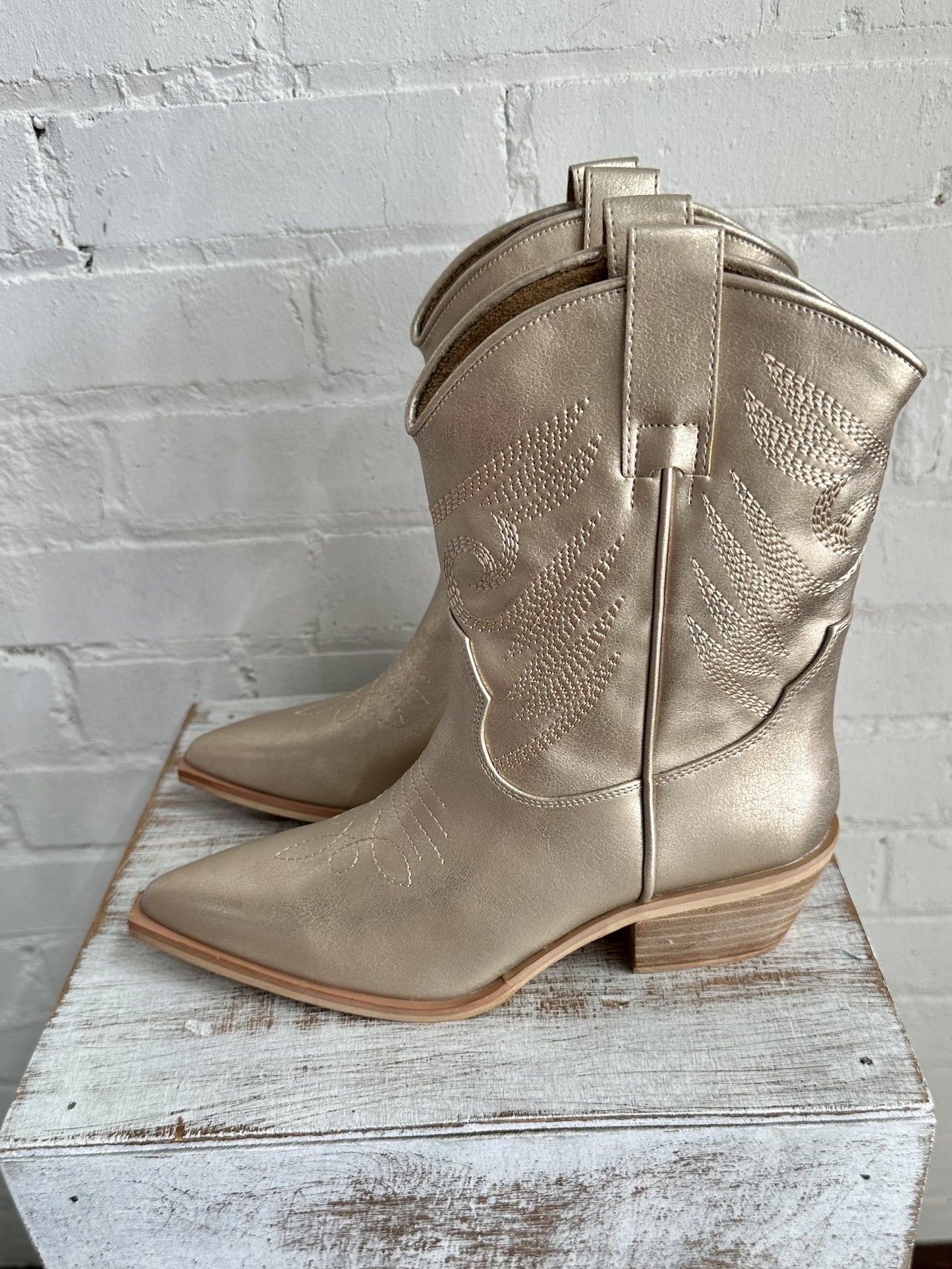 Zahara Gold Cowboy Bootie