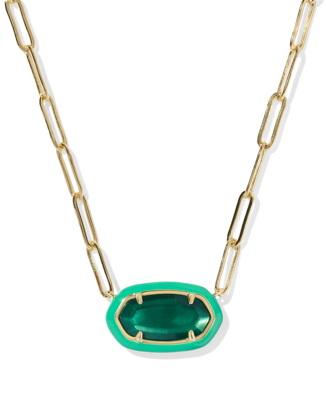 KENDRA SCOTT: EMERALD ELISA ENAMEL FRAME PAPERCLIP NECKLACE