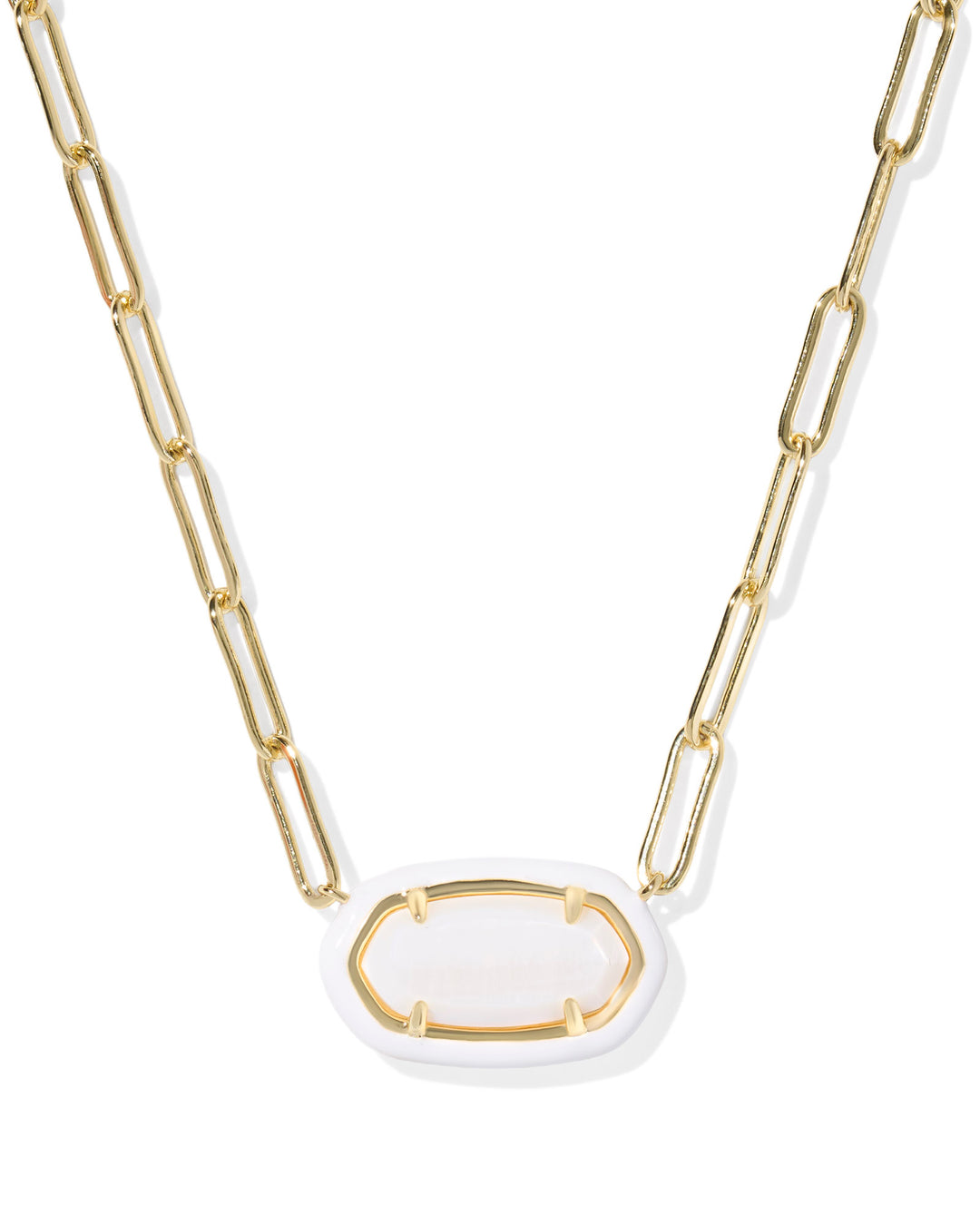 KENDRA SCOTT: WHITE ELISA ENAMEL FRAME PAPERCLIP NECKLACE