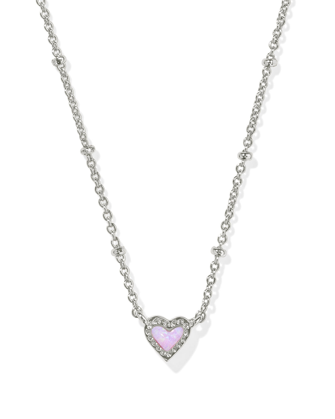 KENDRA SCOTT: MINI ARI HEART SATELLITE NECKLACE RHODIUM / BUBBLEGUM PINK OPAL