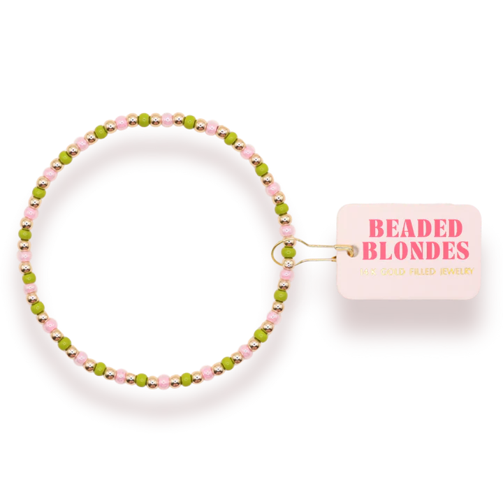 LIME GREEN & PINK DEMI BEADED BRACELET