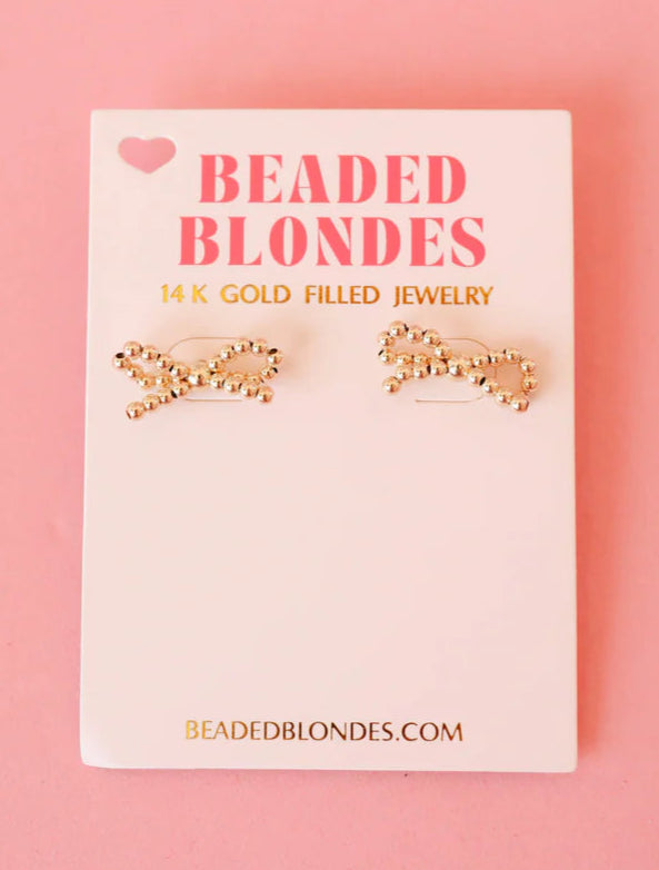 GOLD BEADED BOW EARRING