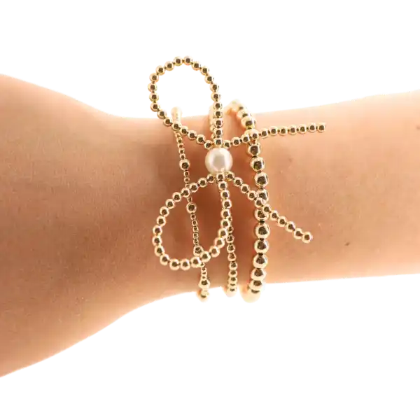 GOLD BOW + JUNE+ 5MM BRACELET STACK