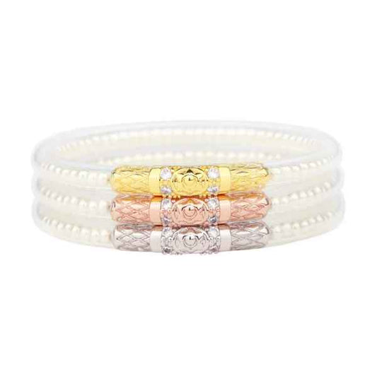 BUDHAGIRL 3 QUEENS ALL WEATHER BANGLES: WHITE PEARL