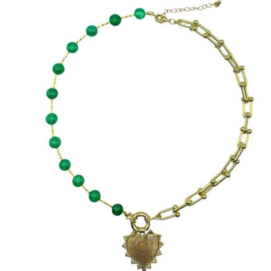INTRICATE HEART CHARM NECKLACE EMERALD