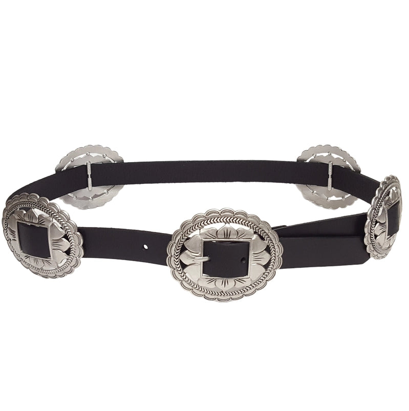 BLACK LEATHER CONCHO BELT