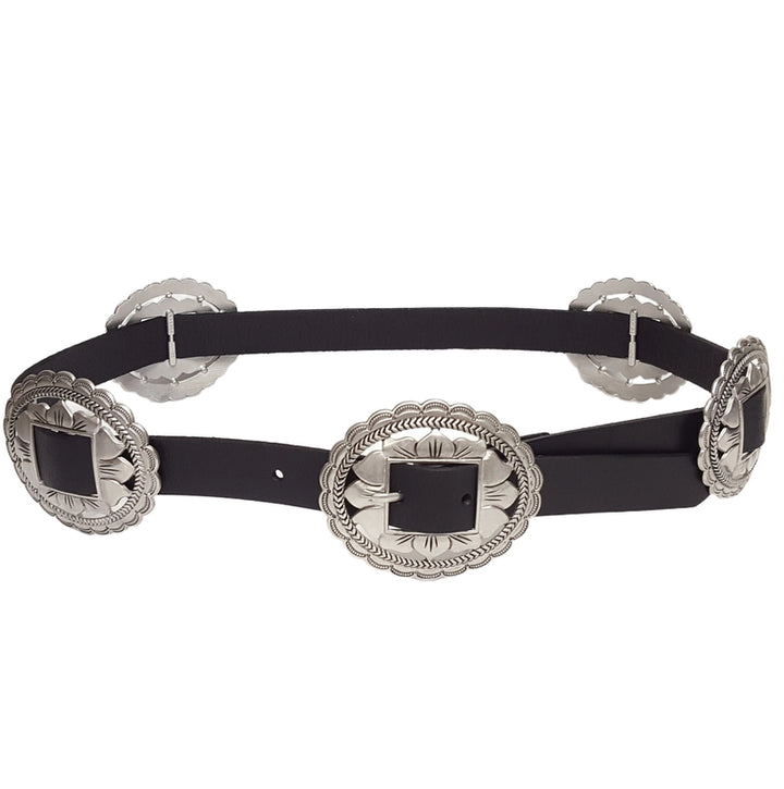 BLACK LEATHER CONCHO BELT