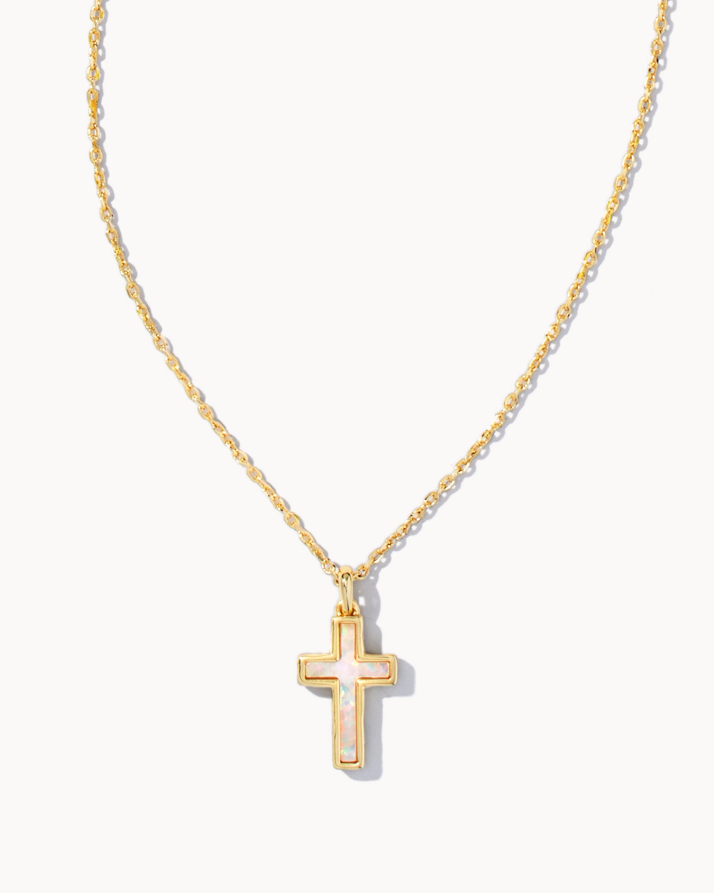 Kendra Scott: Cross Pendant in Gold /White Kyocera Opal