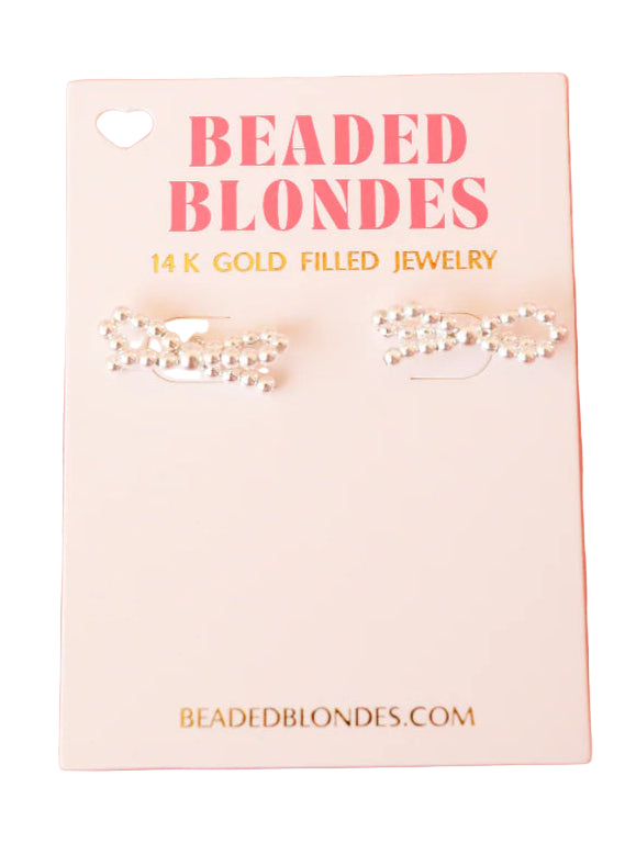 SILVER BEADED BOW EARRING