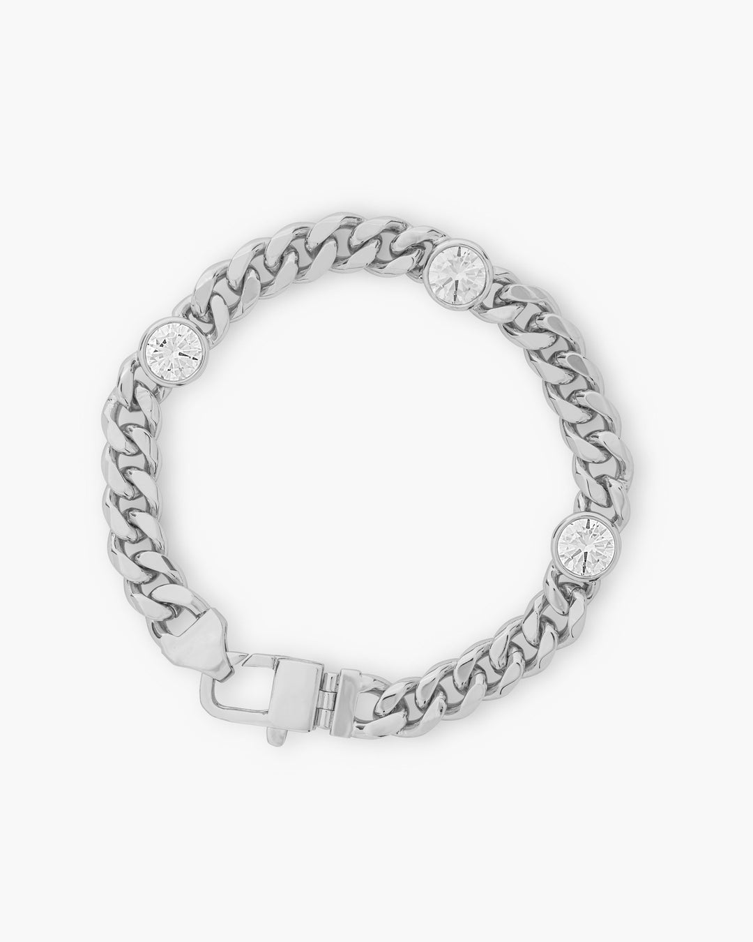 MELINDA MARIA: JULIAN TRIPLE DIAMOND CUBAN CHAIN BRACELET-SILVER