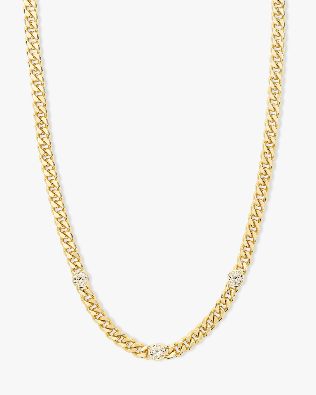 MELINDA MARIA: JULIAN TRIPLE DIAMOND CUBAN CHAIN NECKLACE-GOLD