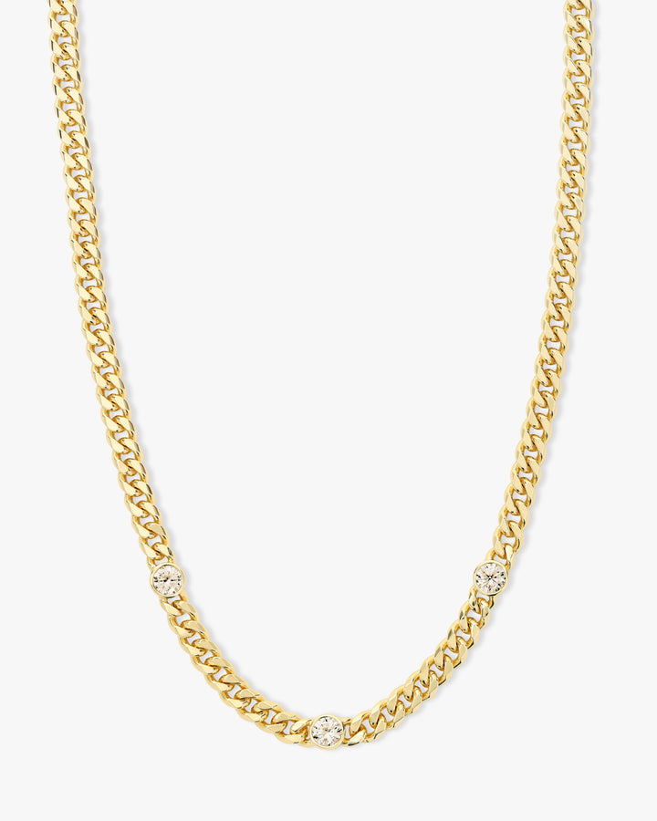 MELINDA MARIA: JULIAN TRIPLE DIAMOND CUBAN CHAIN NECKLACE-GOLD