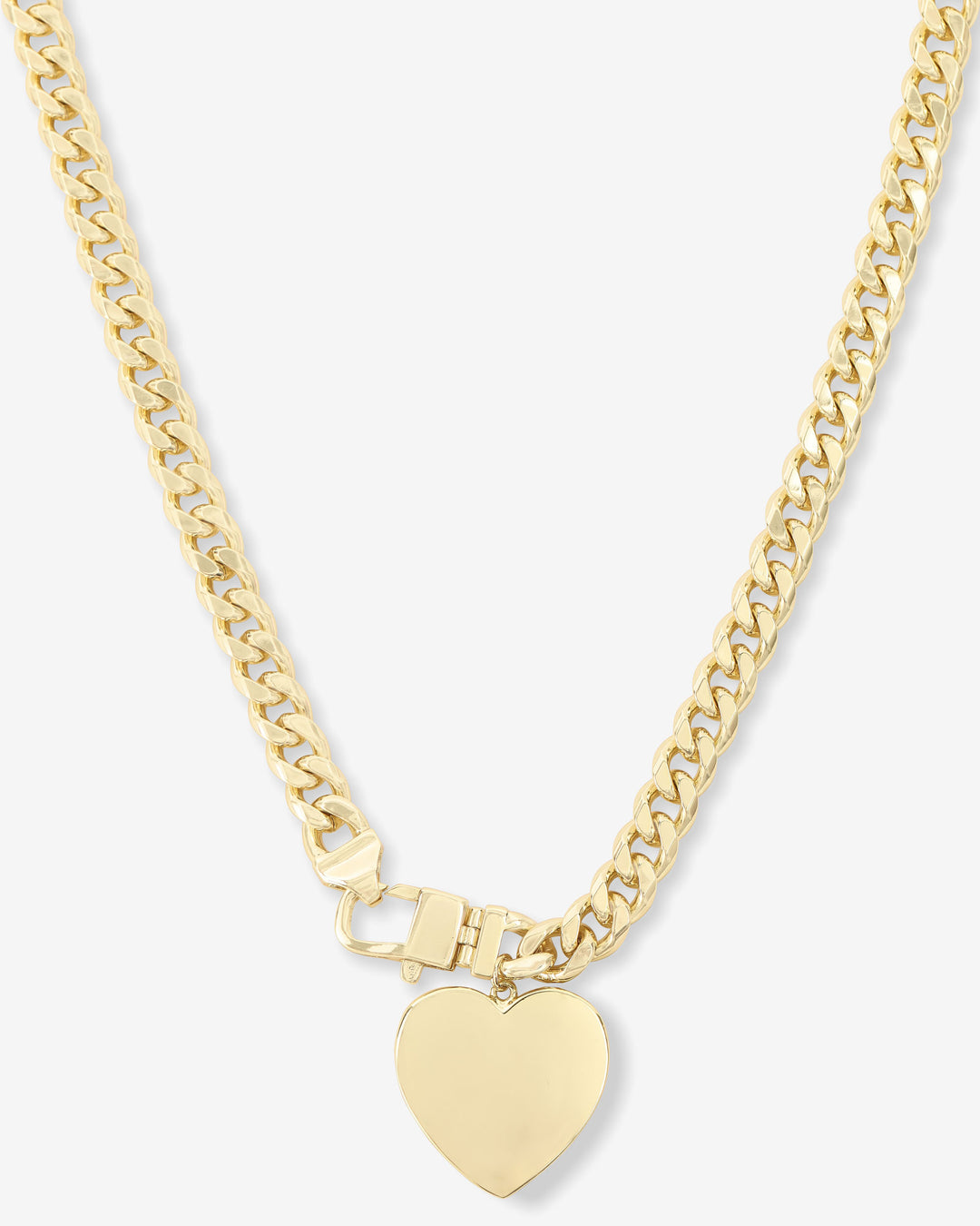 MELINDA MARIA: JULIAN XL HEART CUBAN CHAIN NECKLACE-GOLD