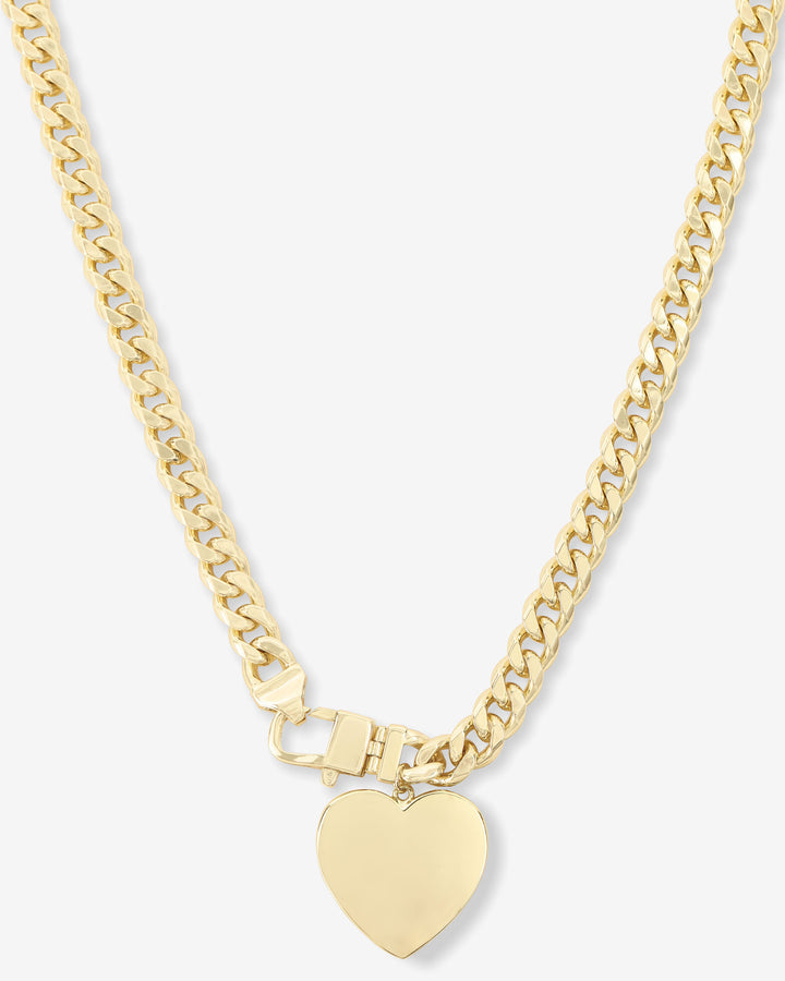 MELINDA MARIA: JULIAN XL HEART CUBAN CHAIN NECKLACE-GOLD