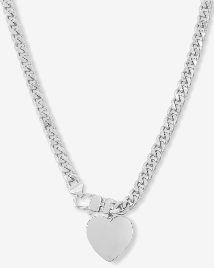MELINDA MARIA: JULIAN XL HEART CUBAN CHAIN NECKLACE-SILVER