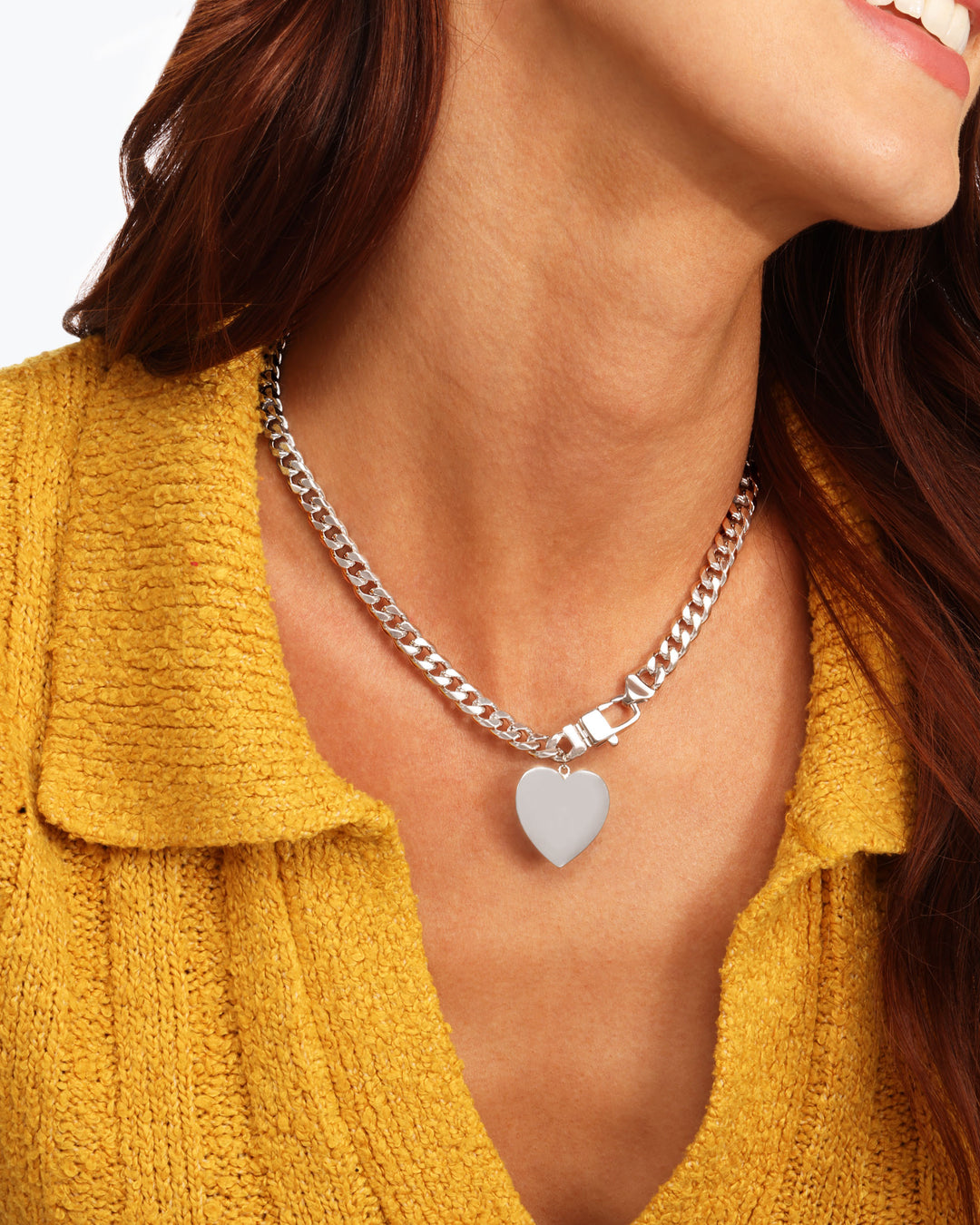 MELINDA MARIA: JULIAN XL HEART CUBAN CHAIN NECKLACE-SILVER