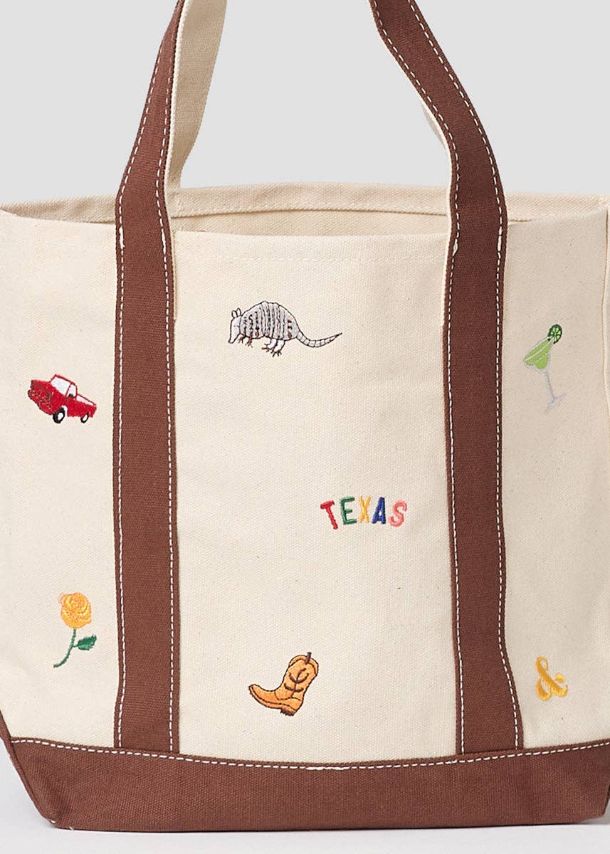 SMALL TEXAS ICONS EMBROIDERED TOTE