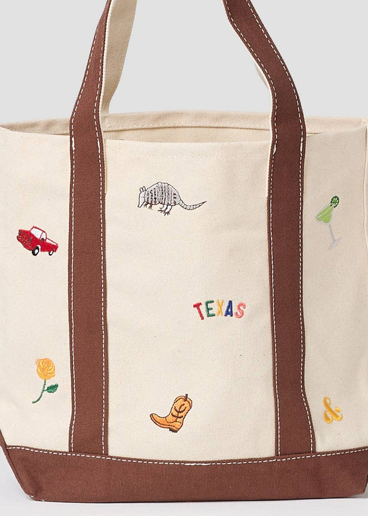 SMALL TEXAS ICONS EMBROIDERED TOTE