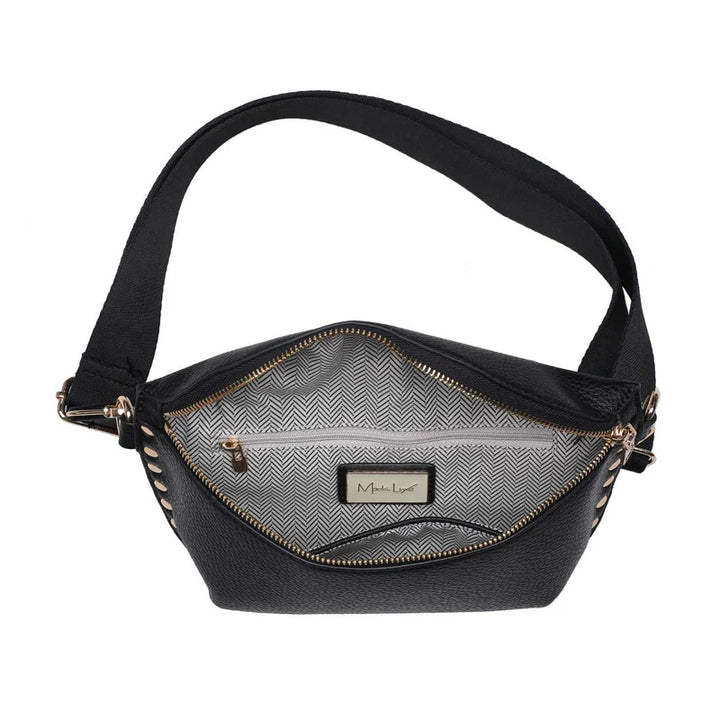 GIZELLE STUDDED BELT BAG- BLACK