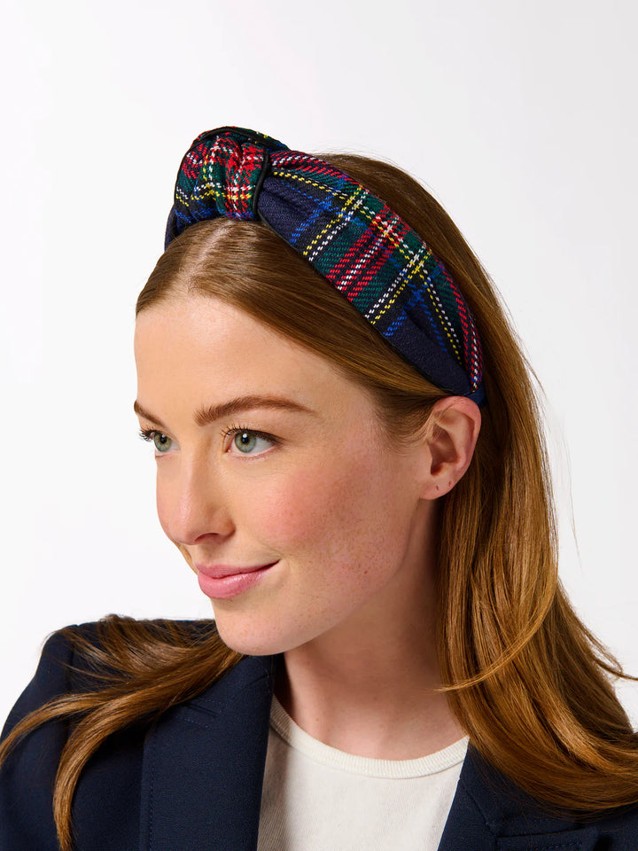 TARTAN KNOTTED HEADBAND- NAVY