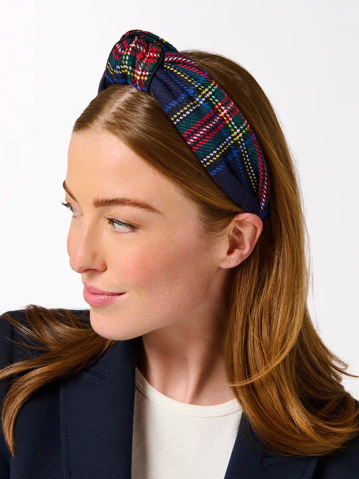 TARTAN KNOTTED HEADBAND- NAVY