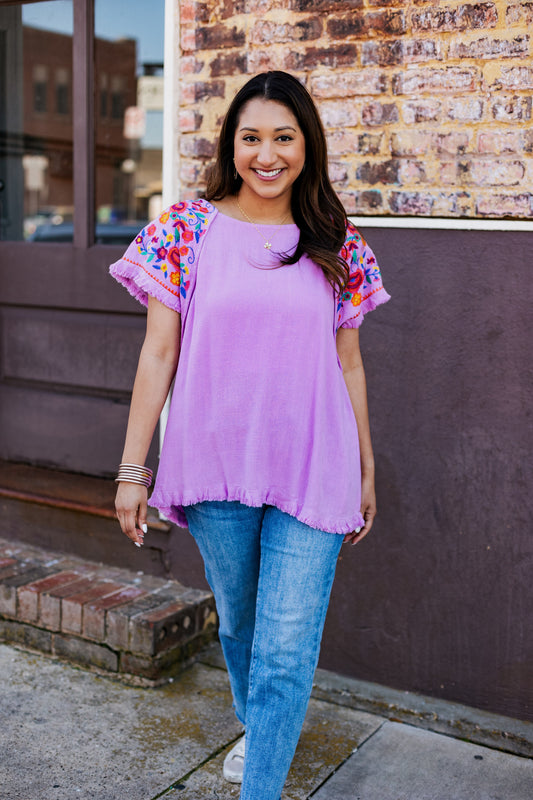 LAVENDER EMBROIDERED TOP