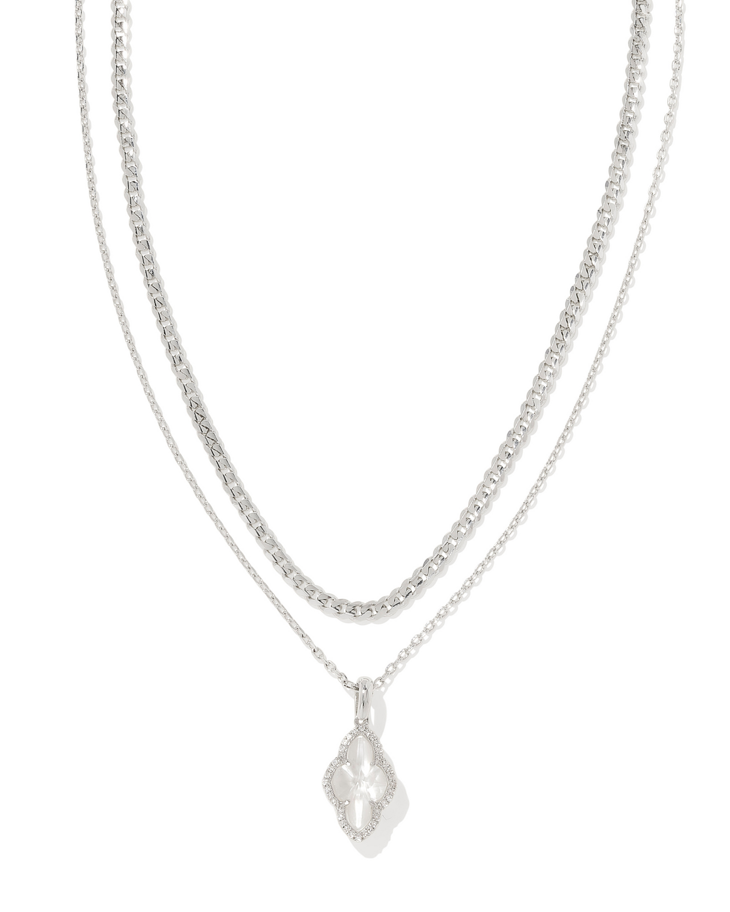 Kendra Scott: Rhodium Ivory Abbie Pave Frame Multistrand Necklace