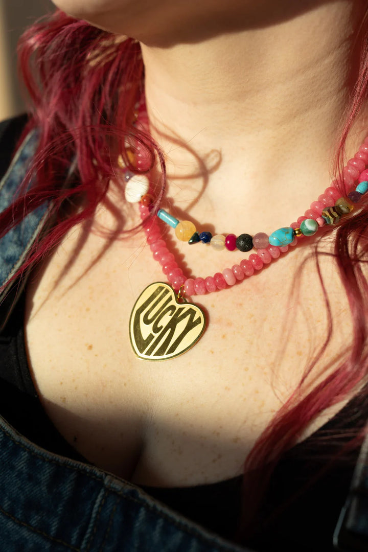 BELJOY: LUCKY IN LOVE STONE NECKLACE- HOT PINK