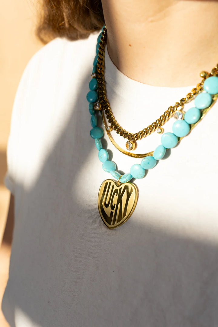 BELJOY: LUCKY IN LOVE STONE NECKLACE- TURQUOISE