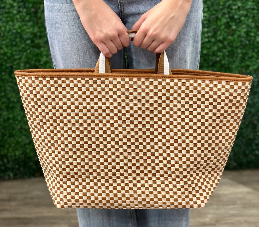 Checkered Brown Tiffany Organizer Tote