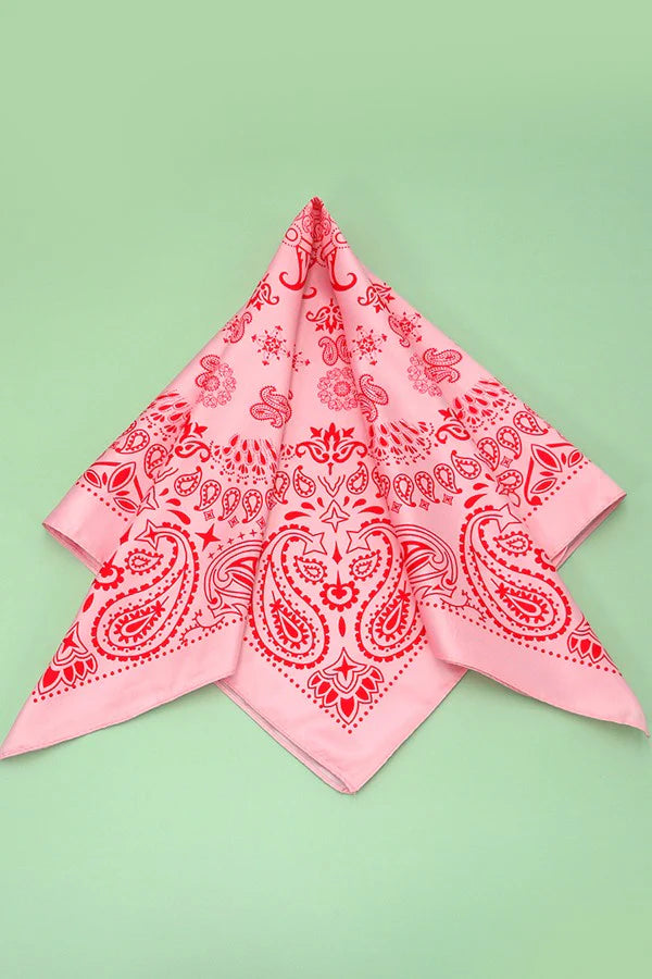 PAISLEY PINK &amp; RED SILK BANDANA SCARF