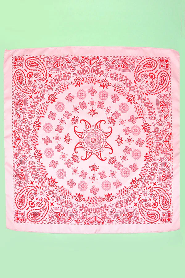 PAISLEY PINK &amp; RED SILK BANDANA SCARF