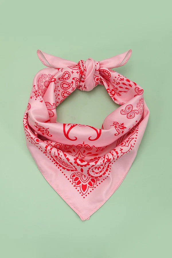 PAISLEY PINK &amp; RED SILK BANDANA SCARF