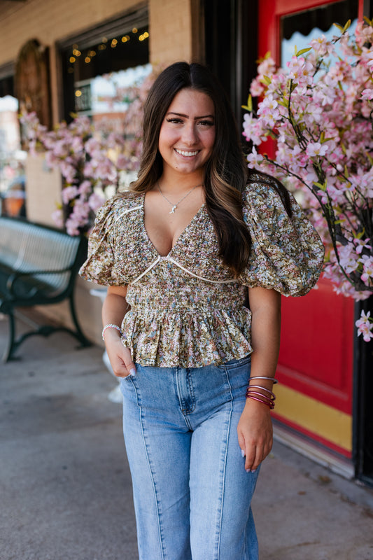 AUTUMN FLORAL PEPLUM TOP