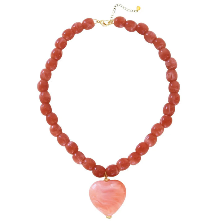 AMOUR BEADED HEART NECKLACE- PINK