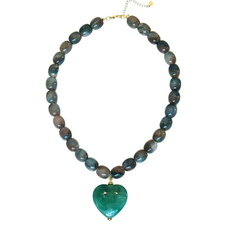 AMOUR BEADED HEART NECKLACE- GREEN