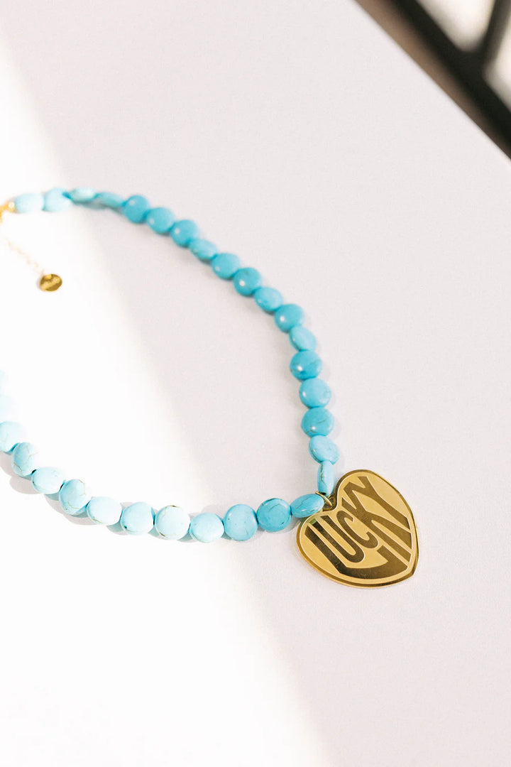 BELJOY: LUCKY IN LOVE STONE NECKLACE- TURQUOISE