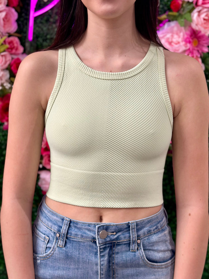 PISTACHIO CREAM  HIGH NECK CHEVRON TANK