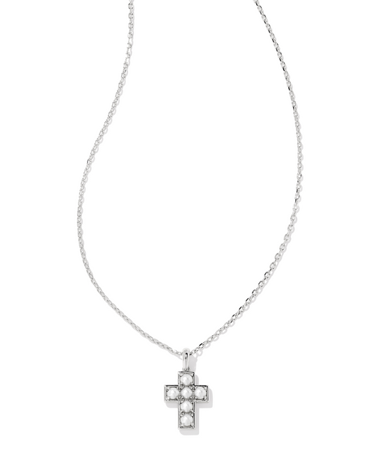 Kendra Scott: Rhodium Pearl Cross Pendant Necklace