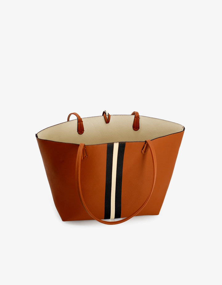 DEPARTURE TOTE: CAMEL & CREAM STRIPE