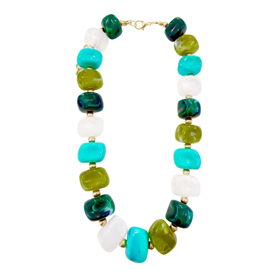 ELLEN CHUNKY BEADED NECKLACE- GREEN MIX
