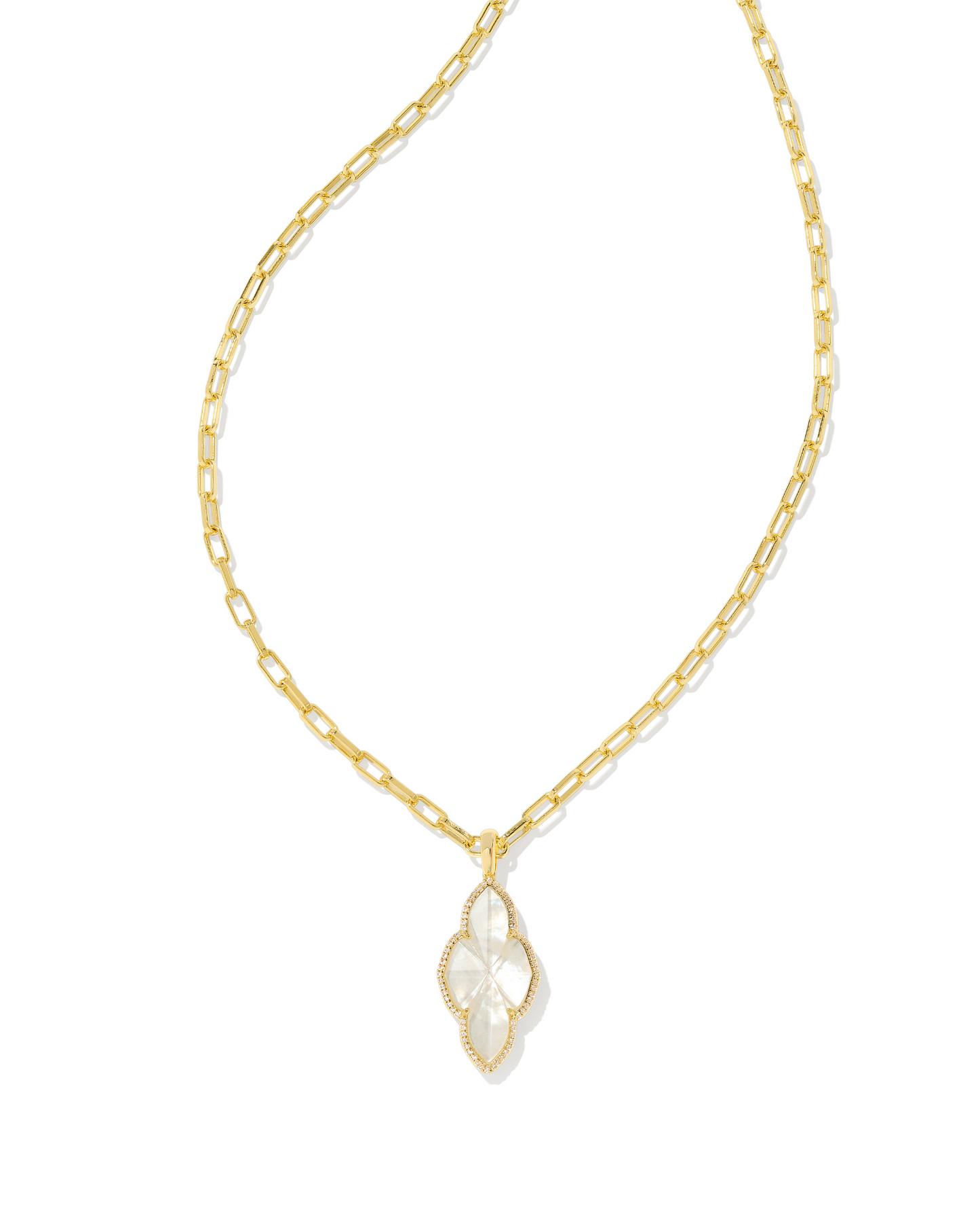 Kendra Scott: Gold Ivory Abbie Pave Frame Long Pendant Necklace