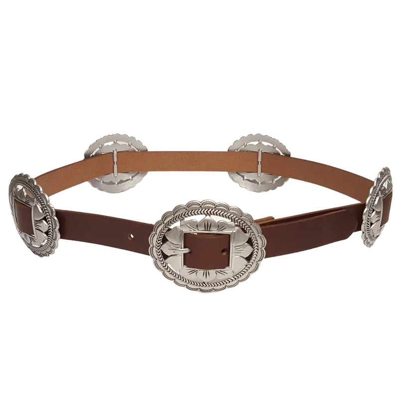 BROWN LEATHER CONCHO BELT
