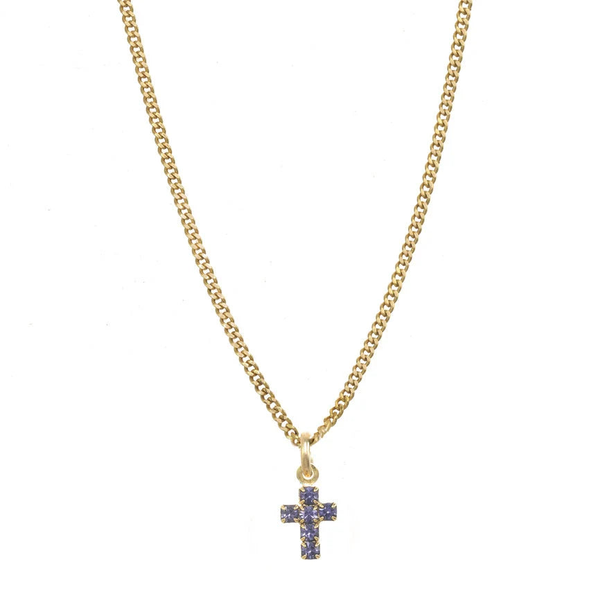 TOVA: MINI CROSS NECKLACE -AMETHYST