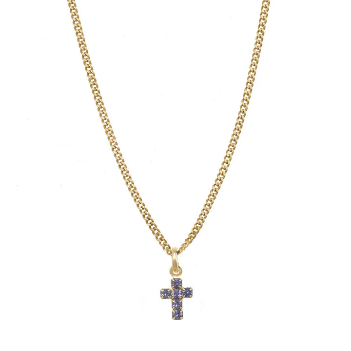 TOVA: MINI CROSS NECKLACE -AMETHYST